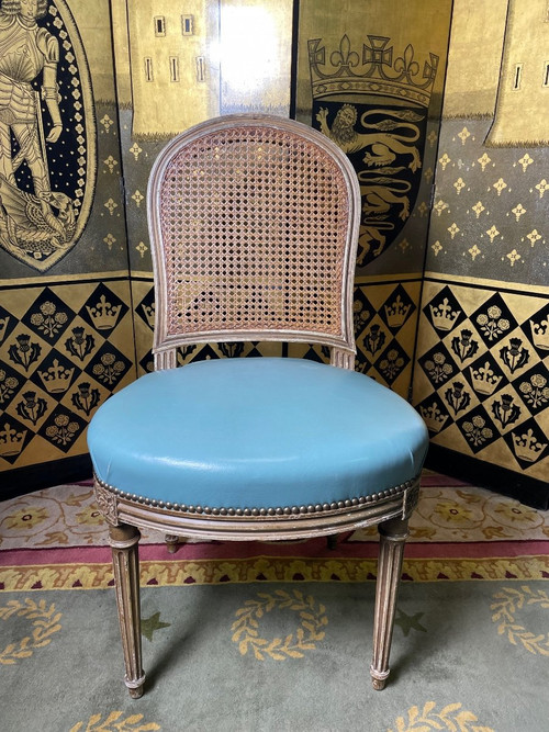 Suite aus 6 Cannage- und Lederstühlen im Louis XVI-Stil