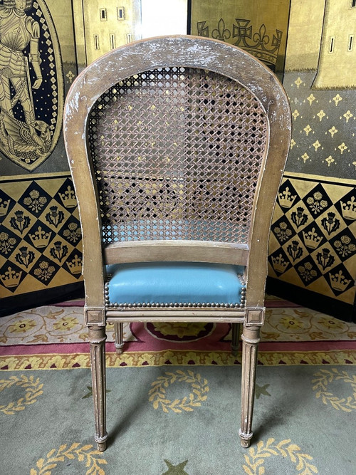Suite aus 6 Cannage- und Lederstühlen im Louis XVI-Stil