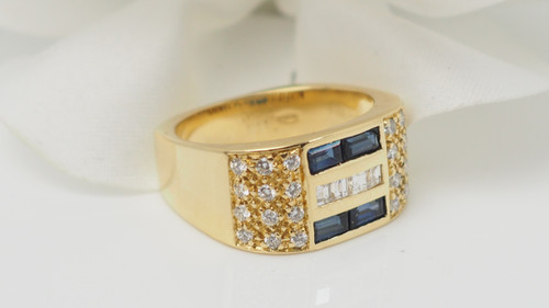 Bague En Or Jaune, Diamants Et Saphirs