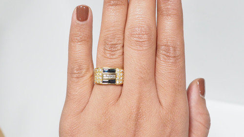 Bague En Or Jaune, Diamants Et Saphirs