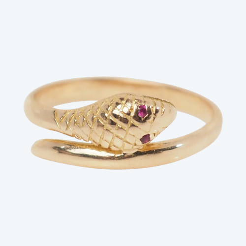 Anello Snake In Oro Rosa E Rubini