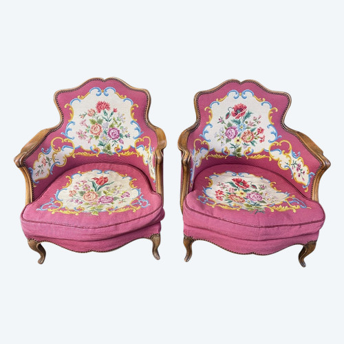 Paire De Fauteuils Bergères De Style Louis XV