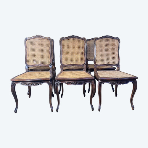 Suite De 6 Chaises Louis XV En Cannage