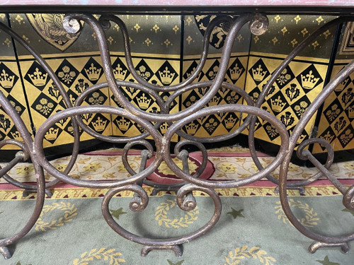 Table - Console De Boucher En Fer Forgé Et Marbre