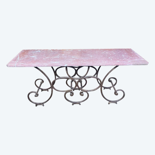 Table - Console De Boucher En Fer Forgé Et Marbre