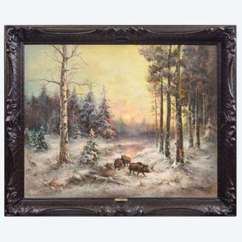 Tableau "Paysage dhiver avec sangliers" A. Zotov( А. Зотов )