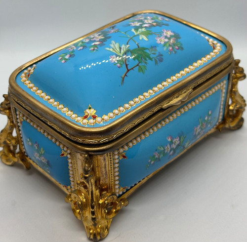 An enamel and gilt bronze jewelry box, late 19th century