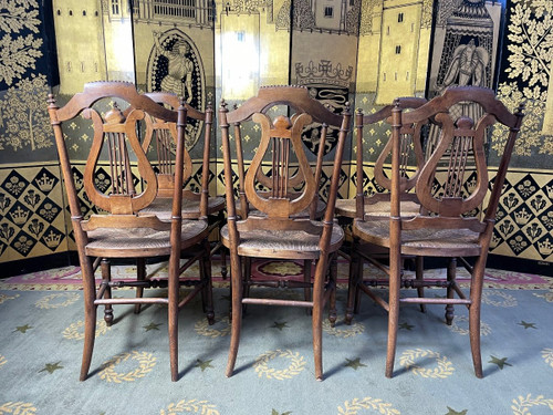 Suite Of 6 Provençal Straw “Lyre” Chairs