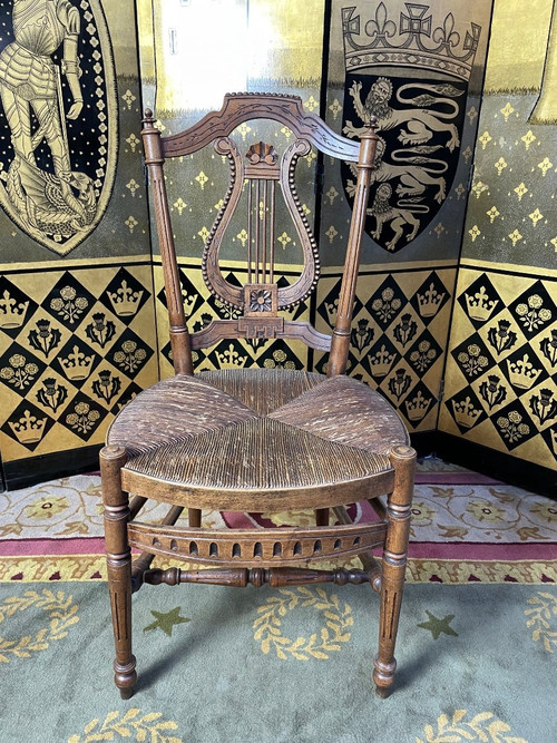 Suite Of 6 Provençal Straw “Lyre” Chairs