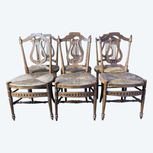 Suite Of 6 Provençal Straw “Lyre” Chairs