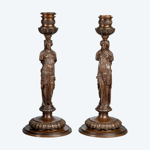 Pair of Barbedienne Bronze Candlesticks, 19th Century