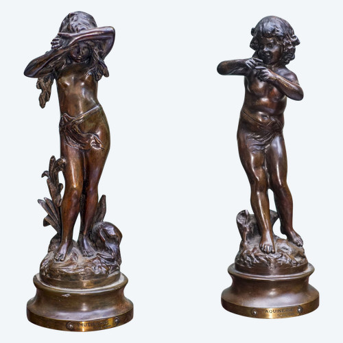 "MUTINERIE" & "TAQUINERIE". Pair of bronzes, after MOREAU