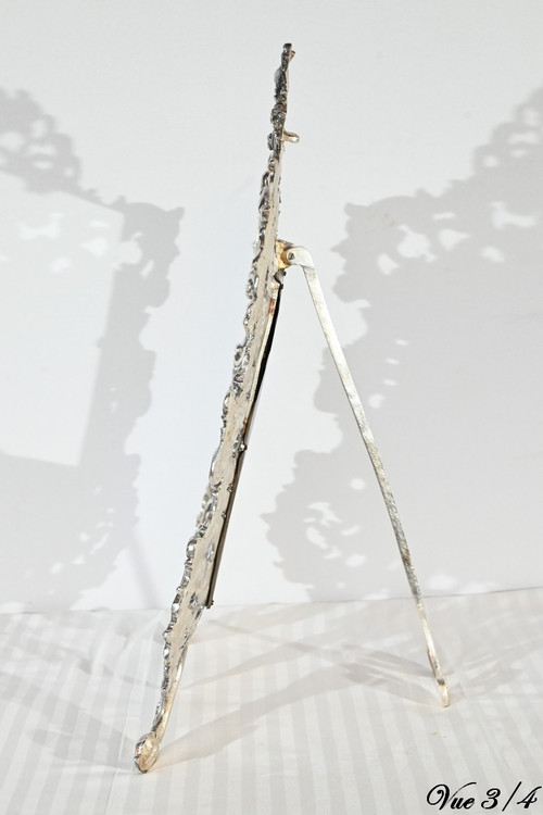 Piccolo specchio da tavolo in bronzo argentato, stile Rocaille - Fine XIX secolo