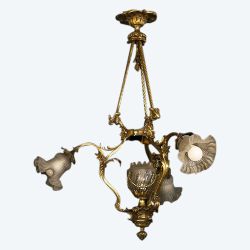 Lampada a sospensione in bronzo Art Nouveau 1900