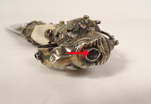 Coltello da carta in argento straniero Testa di felino Chimere in smalto turchese XIX secolo