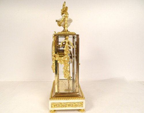 Orologio a gabbia Luigi XVI in marmo bianco e bronzo dorato Coppa Napoleone III XIX secolo