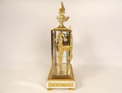 Orologio a gabbia Luigi XVI in marmo bianco e bronzo dorato Coppa Napoleone III XIX secolo