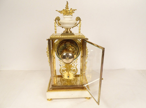 Orologio a gabbia Luigi XVI in marmo bianco e bronzo dorato Coppa Napoleone III XIX secolo