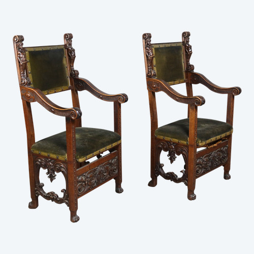 Pair of Renaissance-style armchairs