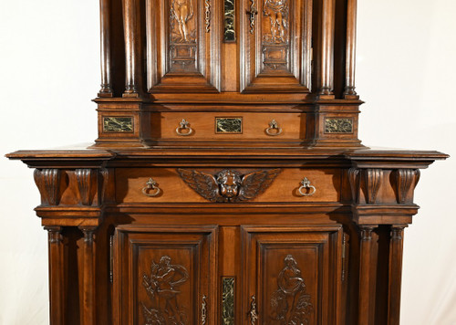 Small two-part sideboard in solid walnut, Renaissance style - Mid-19th century