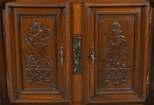 Small two-part sideboard in solid walnut, Renaissance style - Mid-19th century
