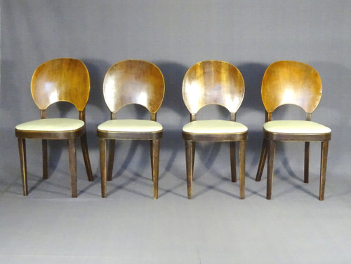 Set di 4 sedie THONET N°A1035, sedute in pelle art déco 1937