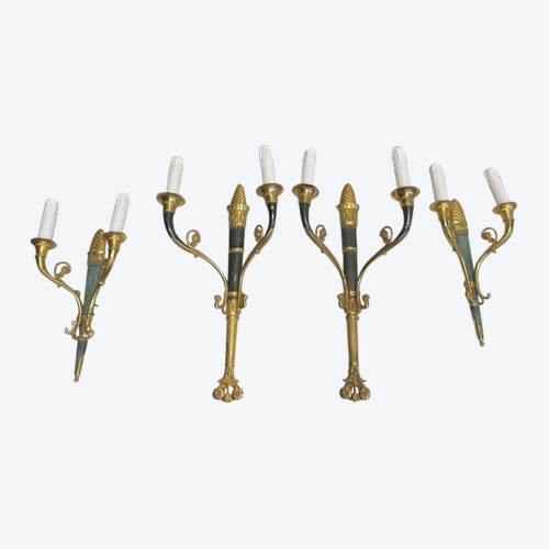 4 Empire-style bronze wall lights