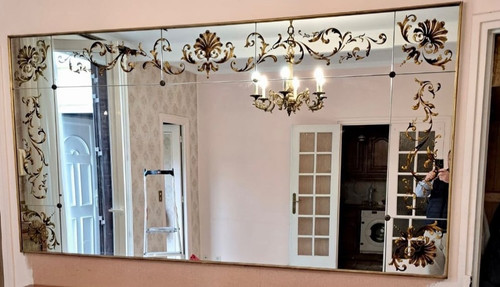 Large Bistro mirror - Brasserie Art Nouveau églomisé