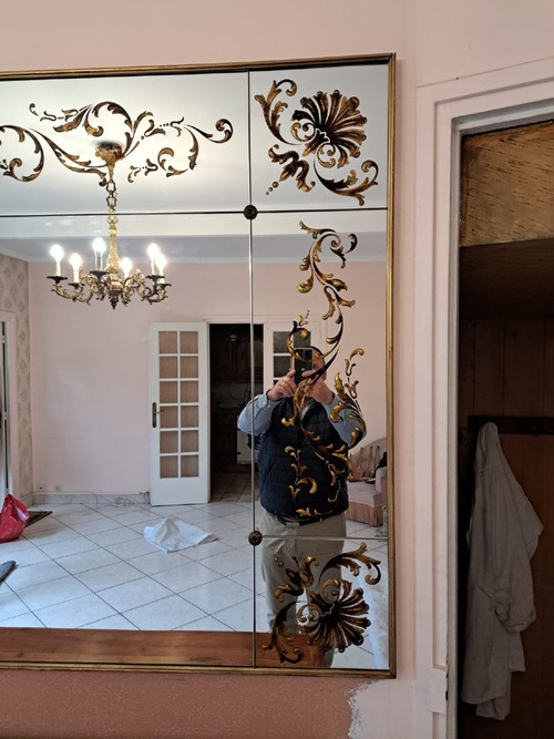 Large Bistro mirror - Brasserie Art Nouveau églomisé