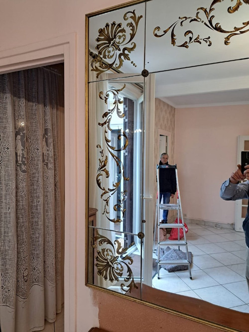 Large Bistro mirror - Brasserie Art Nouveau églomisé