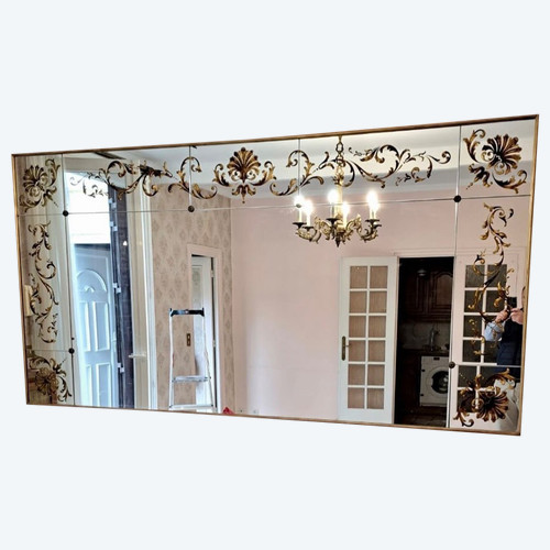 Large Bistro mirror - Brasserie Art Nouveau églomisé