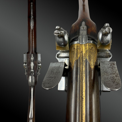JAGDGEWEHR, doppelter Feuerstein, signiert LEPAGE in Paris, Frankreich, Anfang XIX.