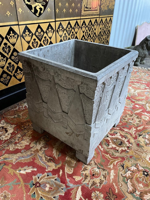 Grand Cache Pot Art Déco En Ciment