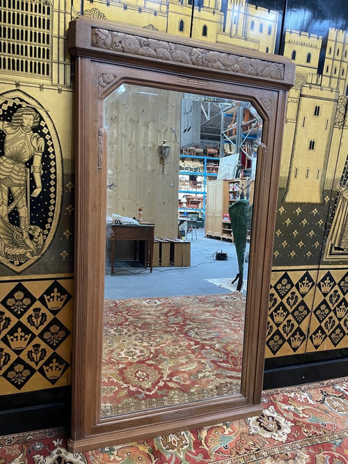 Miroir époque Art Déco En Noyer Sculpté