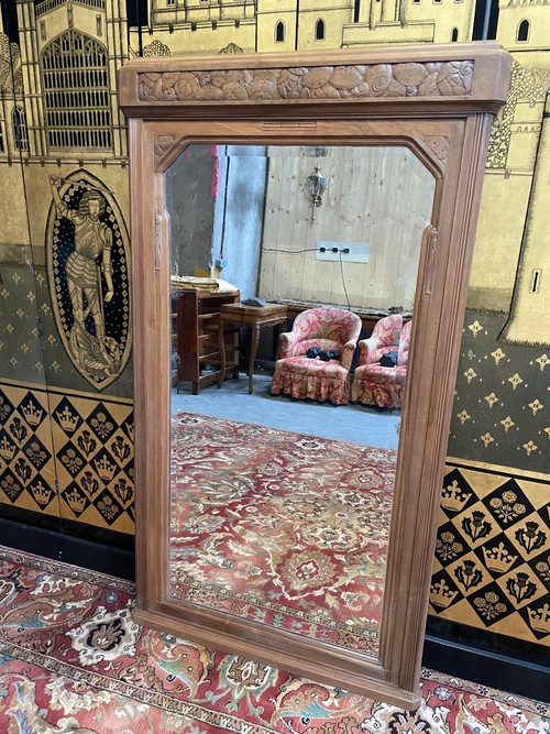 Miroir époque Art Déco En Noyer Sculpté