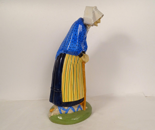 Large sculpture Nicot Faïence Henriot Quimper Old Woman Quenouille XXè