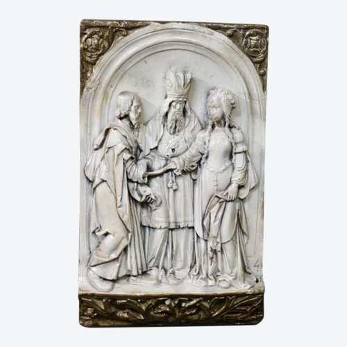 Bas Relief Scène Religieuse En Terre Cuite