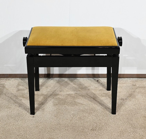 Panca per pianoforte regolabile in legno laccato nero - 1970