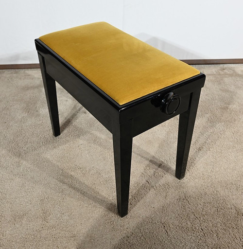 Panca per pianoforte regolabile in legno laccato nero - 1970