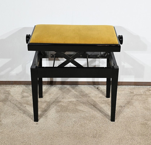 Panca per pianoforte regolabile in legno laccato nero - 1970