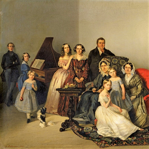 Portrait de la famille de Dutchess Adèle Ozarowska  Huile sur toile Georg von Bothmann (1810-1891) 