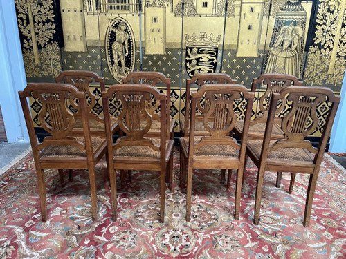 Suite De 8 Chaises De Style Louis XVI « lyre » en cannage