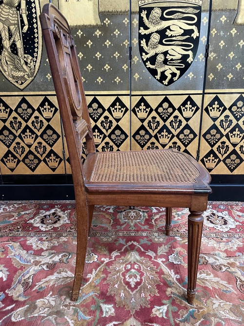 Suite De 8 Chaises De Style Louis XVI « lyre » en cannage