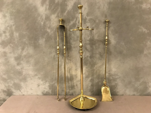 Serviteur de cheminée ancien en laiton d'époque 19 ème comprenant une pelle et une pince 