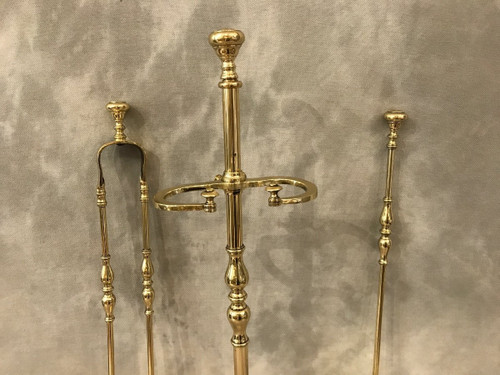 Serviteur de cheminée ancien en laiton d'époque 19 ème comprenant une pelle et une pince 