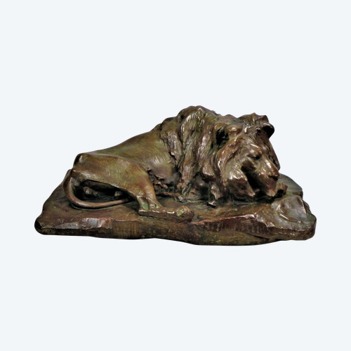 Josuë DUPON (1864-1935) Lying Lion Bronze (ca 1908) 