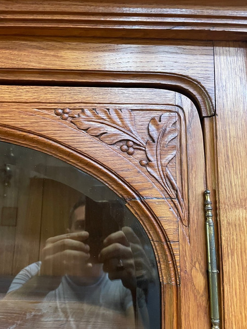 Bibliothèque - Vitrine En Chêne Massif époque Art Nouveau