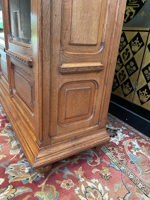 Bibliothèque - Vitrine En Chêne Massif époque Art Nouveau