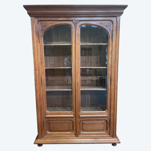 Bibliothèque - Vitrine En Chêne Massif époque Art Nouveau