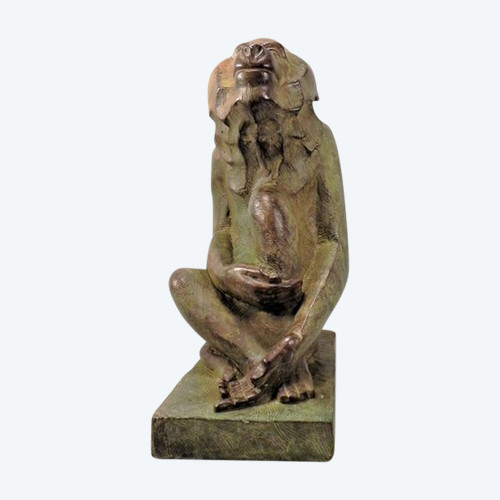Akop GURDJAN (dopo)(1881-1948)Babbuino seduto in bronzo